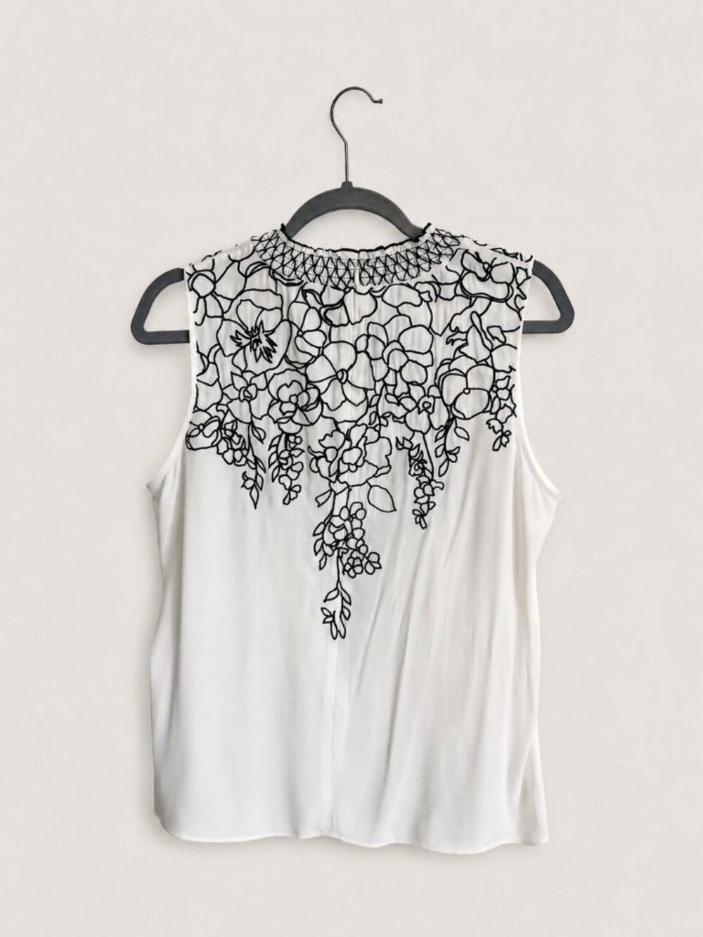 White House Black Market Floral Embroidered Mock Neck Top Size 10